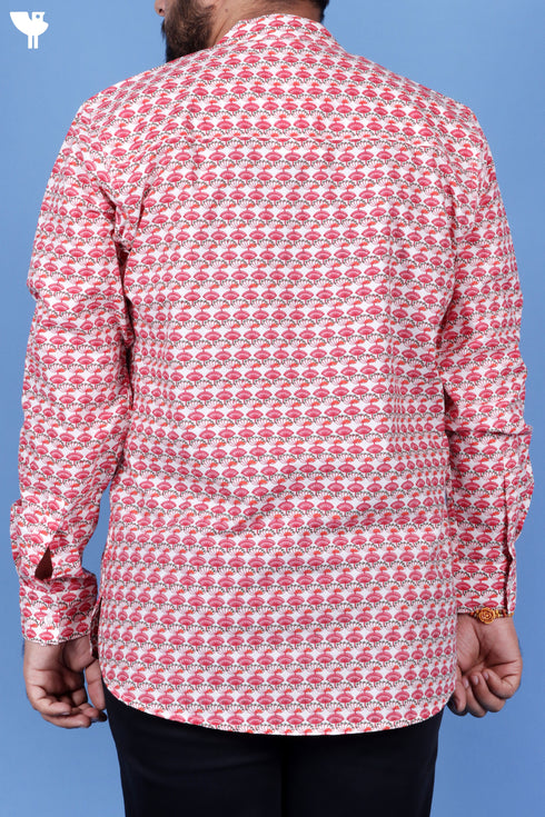 Regular Fit Cotton Men’s Short Kurta In Floral Print