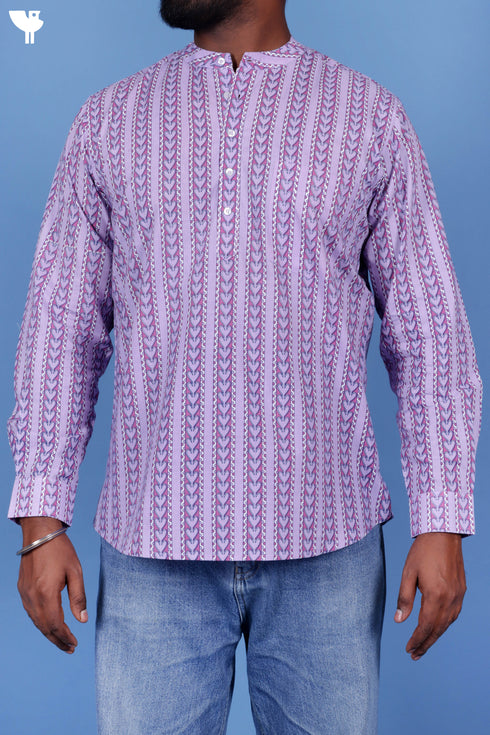 Cotton Men’s Short Kurta In Floral Print