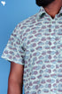 Regular Fit Slub Cotton Men’s Short Sleeved Shirt In Block Print