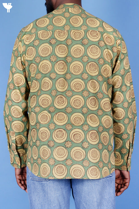 Slub Cotton Green Mens Short Kurta