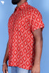 Rayon Twill Men’s Half Sleeved Shirt In Block Print Rust Red
