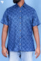 Rayon Twill Men’s Half Sleeved Shirt In Block Print Navy Blue