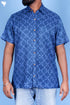 Rayon Twill Men’s Half Sleeved Shirt In Block Print Navy Blue