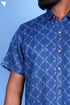 Rayon Twill Men’s Half Sleeved Shirt In Block Print Navy Blue