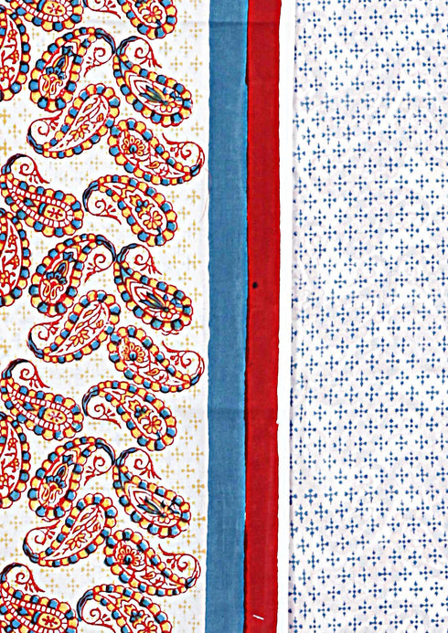 Cambric Cotton Dress Material With Kota Doria Dupatta in Paisley Block Print