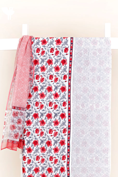 Cambric Cotton Dress Material With Kota Dupatta in Block Print