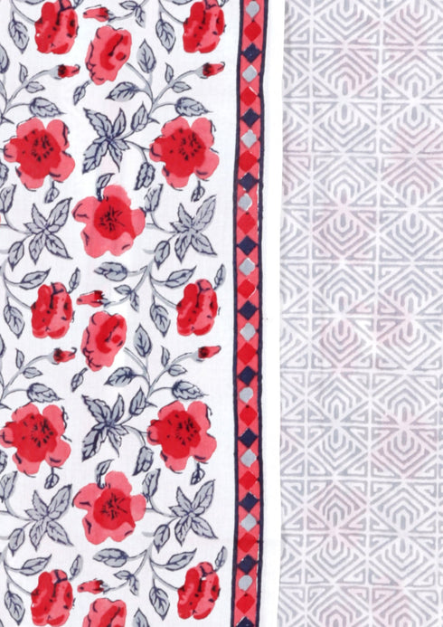 Cambric Cotton Dress Material With Kota Dupatta in Block Print