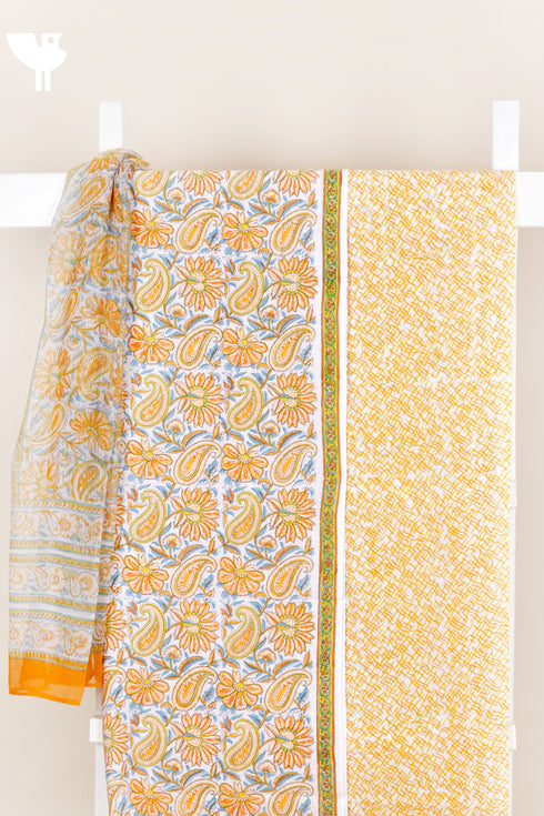 Cambric Cotton Dress Material With Kota Dupatta in Block Print