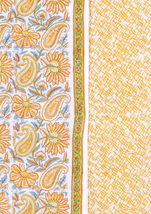 Cambric Cotton Dress Material With Kota Dupatta in Block Print