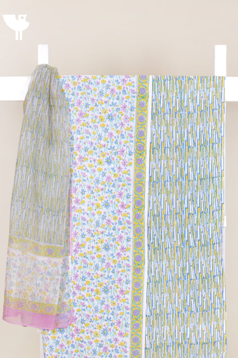 Cambric Cotton Dress Material With Kota Dupatta in Block Print