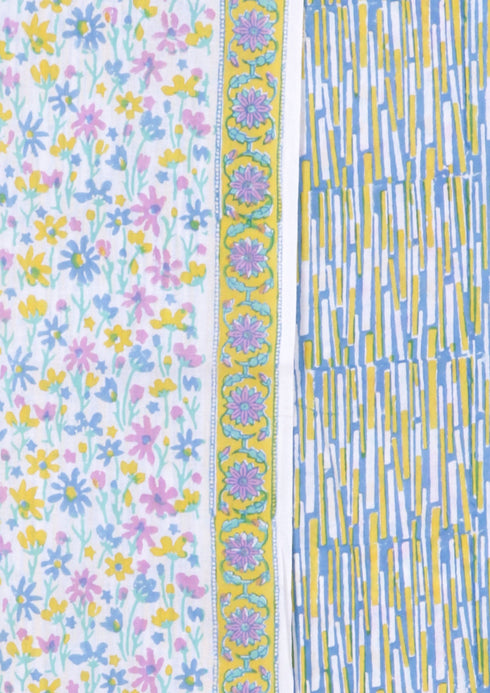 Cambric Cotton Dress Material With Kota Dupatta in Block Print