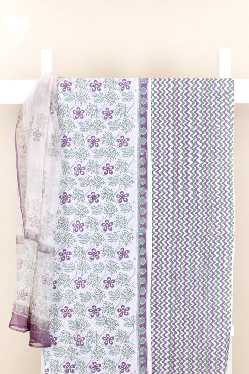Cambric Cotton Dress Material With Kota Dupatta in Block Print