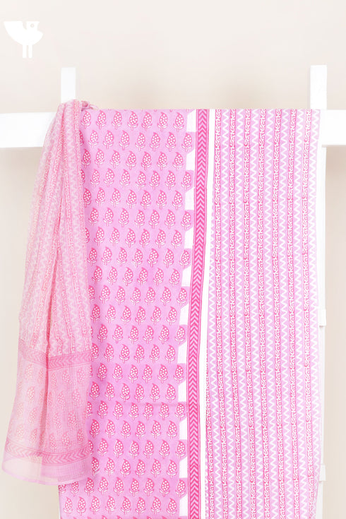 Cambric Cotton Dress Material With Kota Dupatta in Block Print