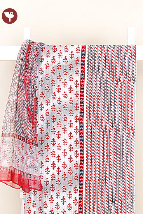 Cambric Cotton Dress Material With Kota Dupatta in Block Print