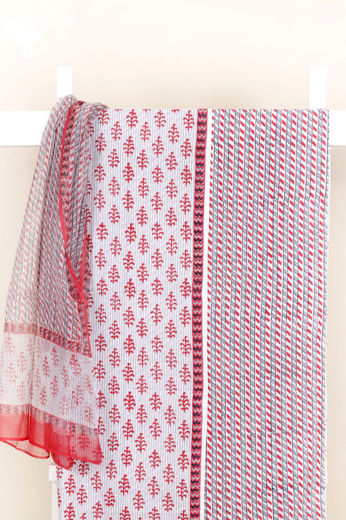 Cambric Cotton Dress Material With Kota Dupatta in Block Print