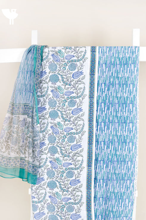 Cotton Dress Material With Kota Dupatta in Block Print