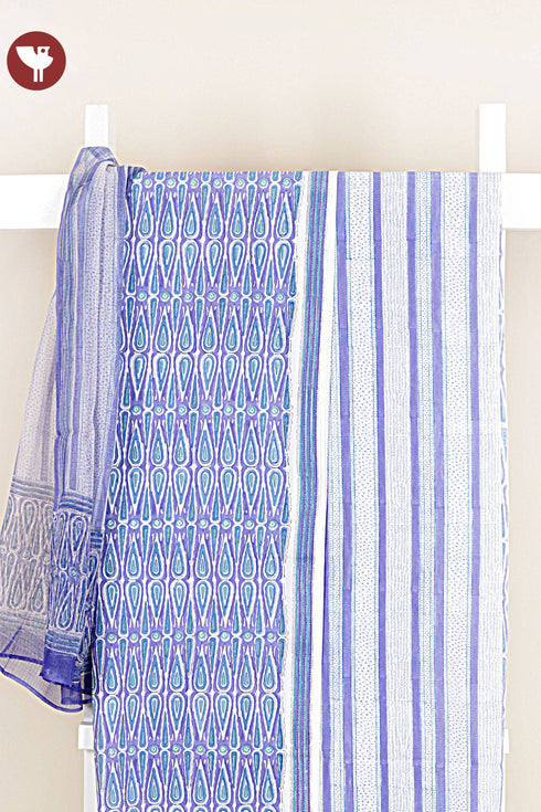Cambric Cotton Dress Material With Kota Dupatta in Block Print
