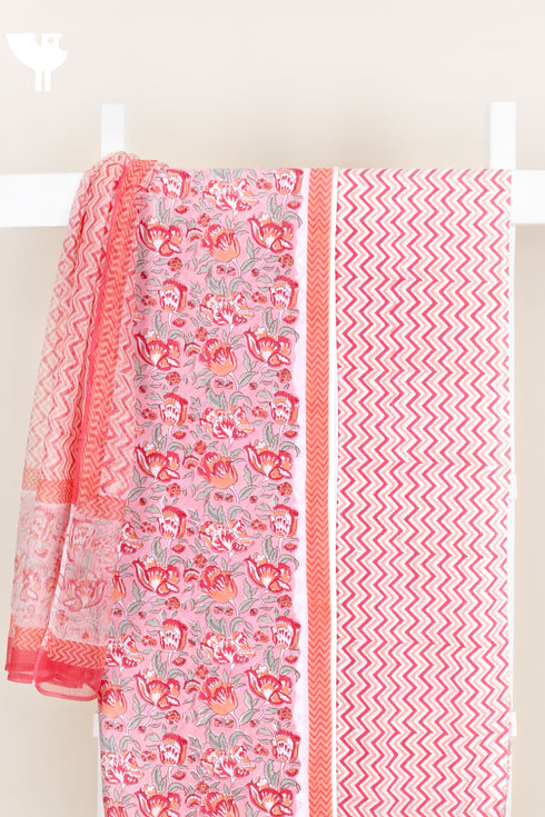 Cotton Dress Material With Kota Dupatta in Block Print