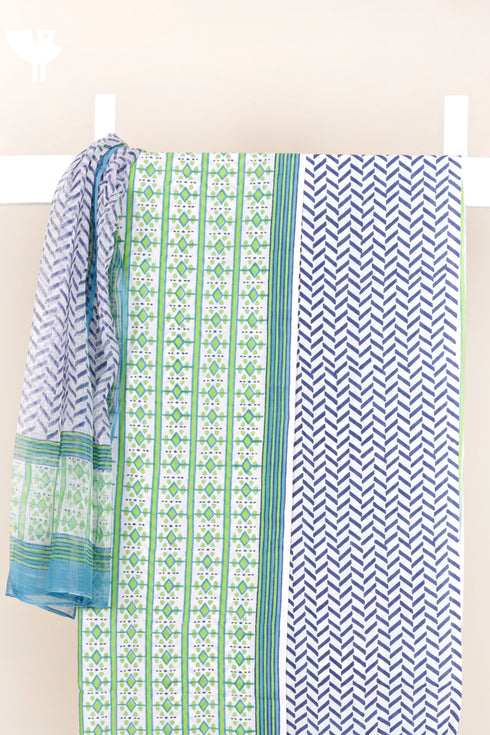 Cambric Cotton Dress Material With Kota Dupatta in Block Print