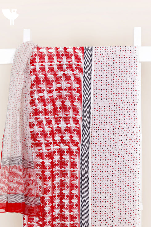 Cambric Cotton Dress Material With Kota Dupatta in Block Print