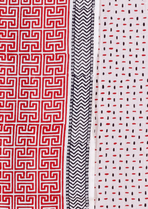 Cambric Cotton Dress Material With Kota Dupatta in Block Print