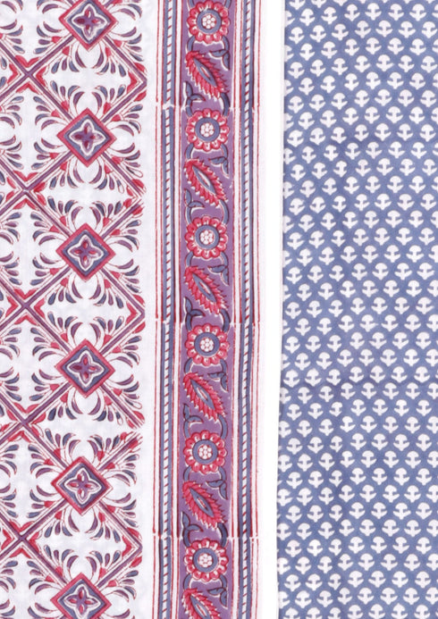 Cambric Cotton Dress Material With Kota Dupatta in Block Print