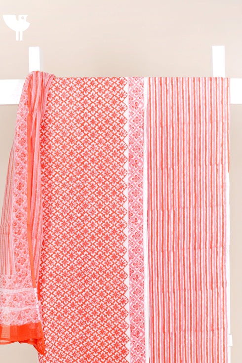 Cambric Cotton Dress Material With Kota Dupatta in Block Print