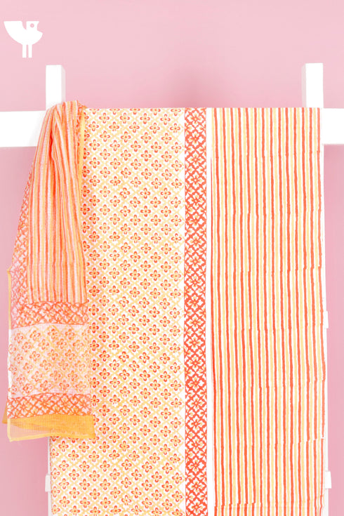 Cambric Cotton Dress Material With Kota Dupatta in Block Print