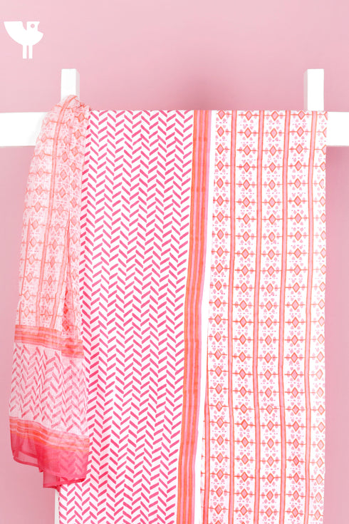 Cambric Cotton Dress Material With Kota Dupatta in Block Print