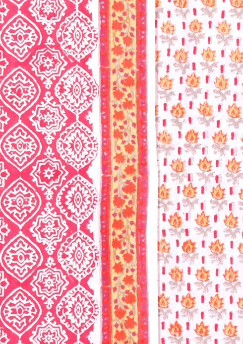 Cambric Cotton Dress Material With Kota Dupatta in Block Print