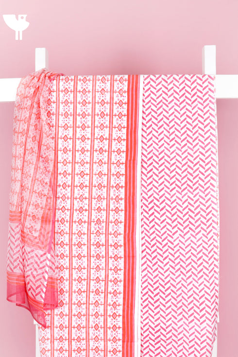 Cambric Cotton Dress Material With Kota Dupatta in Block Print