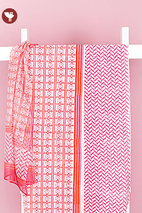 Cambric Cotton Dress Material With Kota Dupatta in Block Print