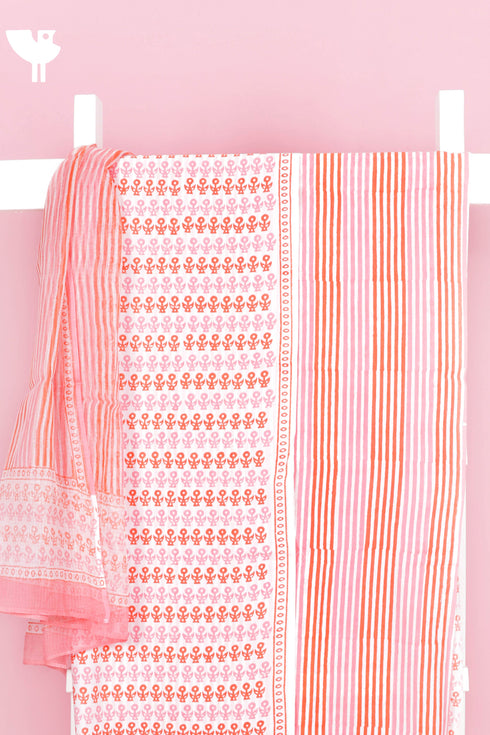 Cambric Cotton Dress Material With Kota Dupatta in Block Print