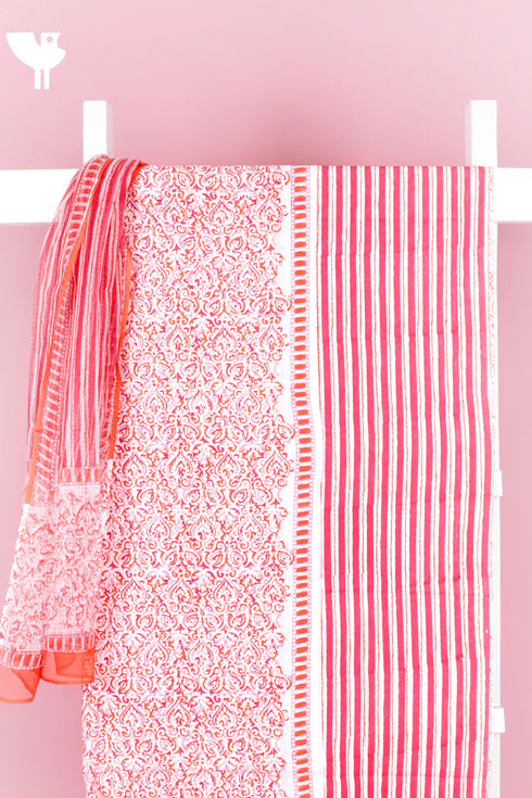 Cambric Cotton Dress Material With Kota Dupatta in Block Print