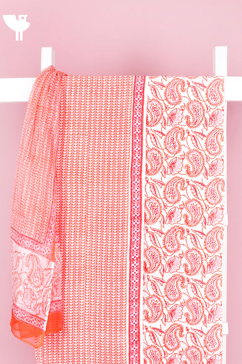 Cambric Cotton Dress Material With Kota Dupatta in Block Print