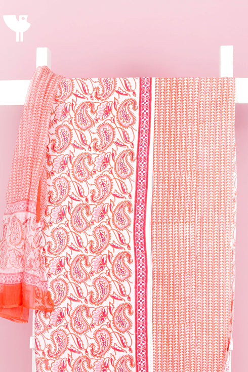 Cambric Cotton Dress Material With Kota Dupatta in Block Print