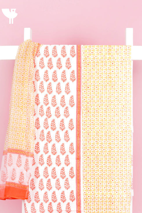 Cambric Cotton Dress Material With Kota Dupatta in Block Print