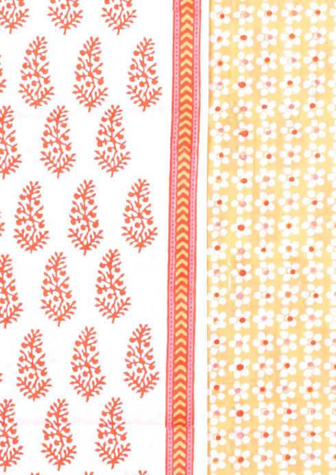 Cambric Cotton Dress Material With Kota Dupatta in Block Print