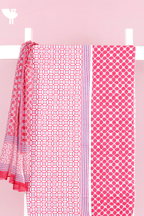 Cambric Cotton Dress Material With Kota Dupatta in Block Print