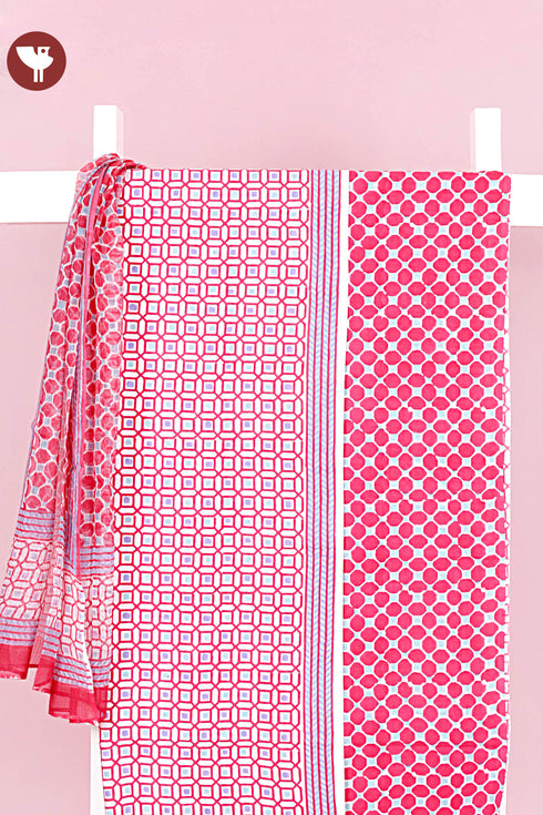 Cambric Cotton Dress Material With Kota Dupatta in Block Print