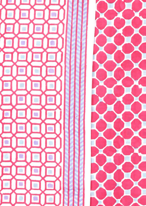 Cambric Cotton Dress Material With Kota Dupatta in Block Print