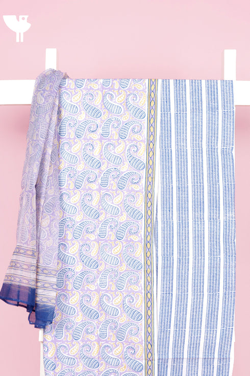 Cambric Cotton Dress Material With Kota Dupatta in Block Print