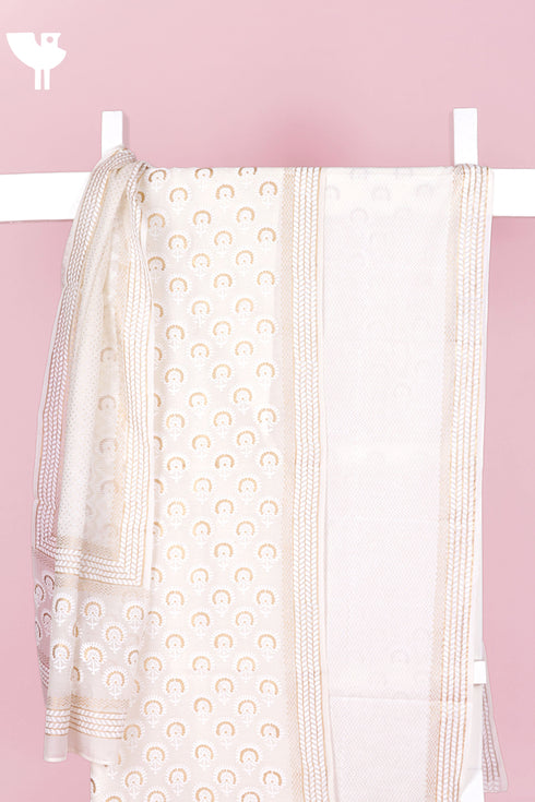 Chanderi Silk Dress Material With Dupatta In Block Print