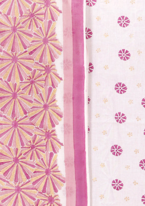 Chanderi Silk Dress Material With Dupatta In Block Print