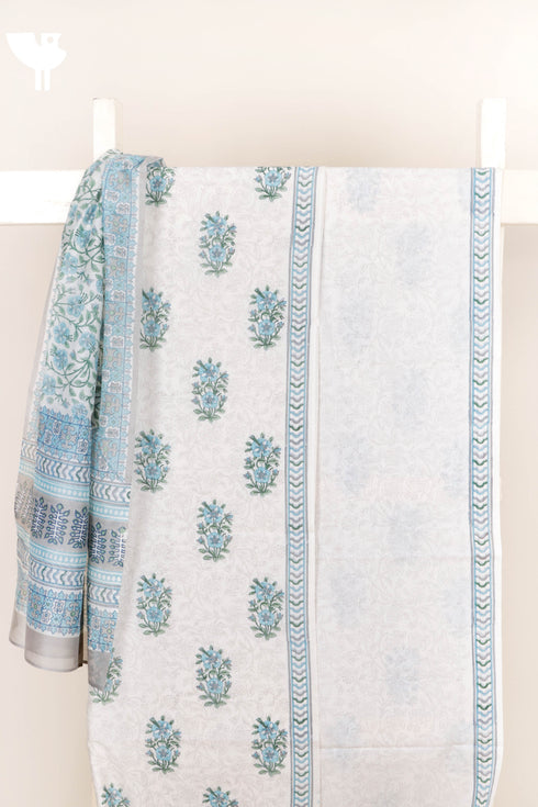 Chanderi Silk Dress Material With Dupatta In Block Print