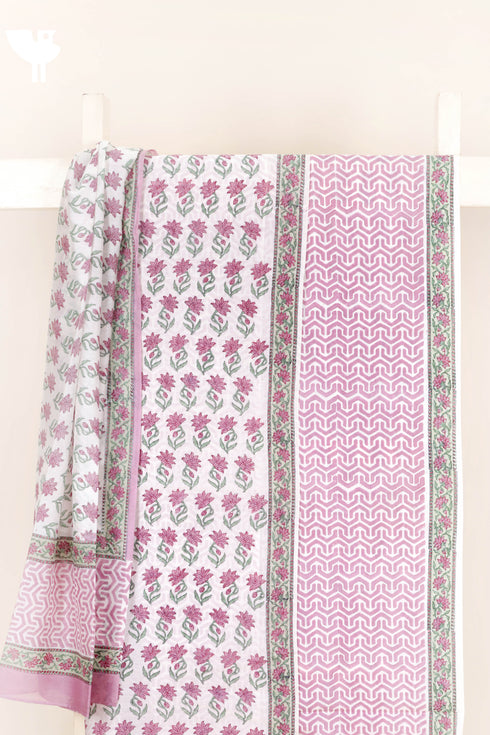 Chanderi Silk Dress Material With Dupatta In Floral Block Print