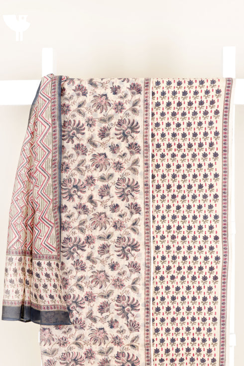 Chanderi Silk Dress Material With Dupatta In Floral Block Print
