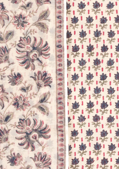 Chanderi Silk Dress Material With Dupatta In Floral Block Print