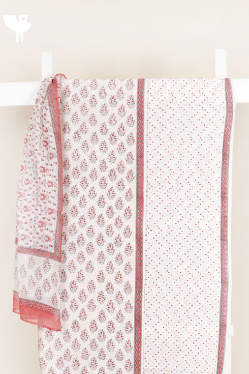 Chanderi Silk Dress Material With Dupatta In Floral Block Print