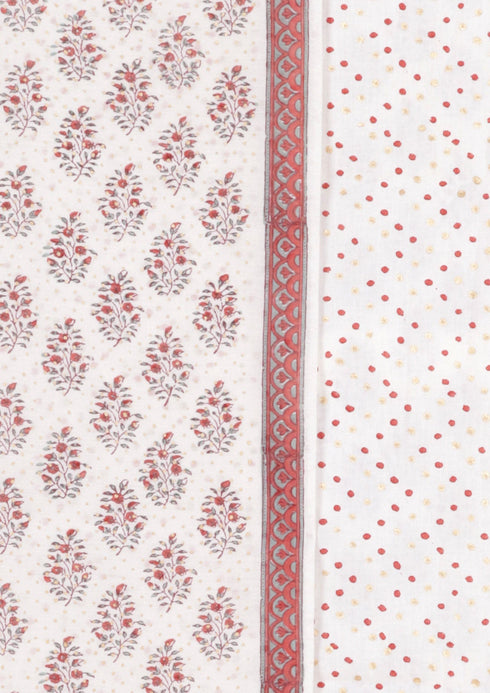 Chanderi Silk Dress Material With Dupatta In Floral Block Print